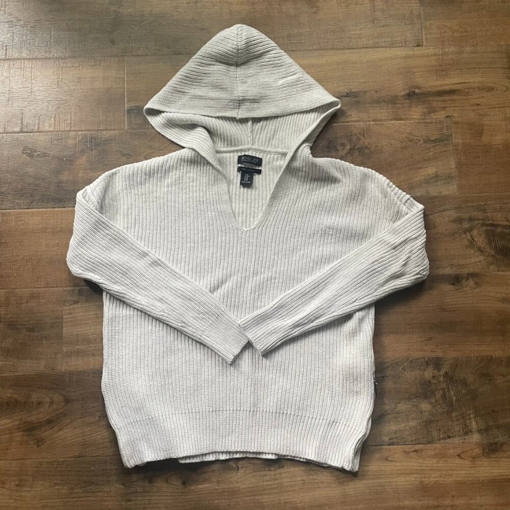 Rachel Zoe Gray Knit Hoodie Sweater Medium 100%‎ Cotton Side Zip Casual Pullover